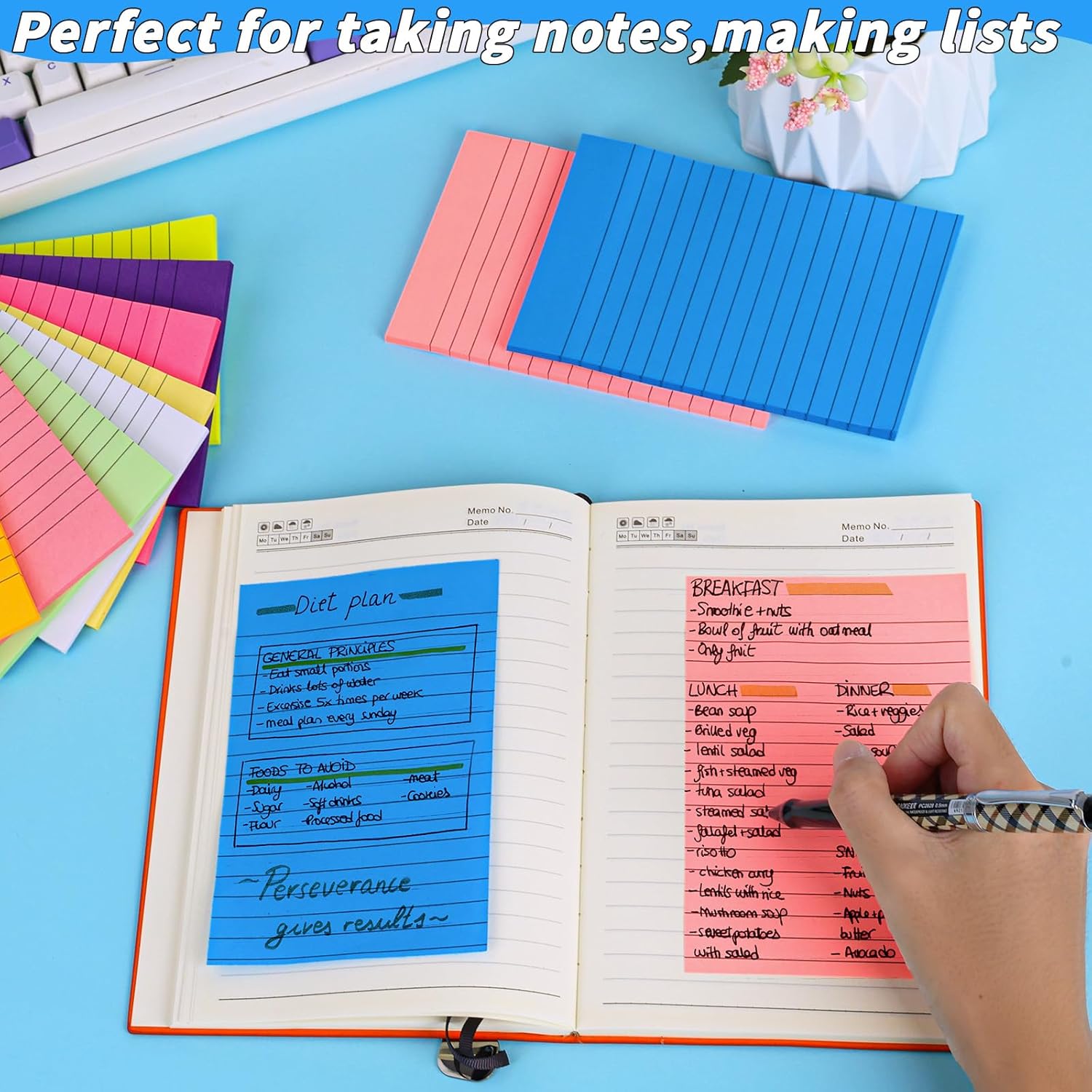 60 Pack Lined Sticky Notes Bulk 4 x 6 in Large Ruled Post Sticky Colorful Self-Stick Note Pads with Lines 12 Color Super Sticking Power Memo Pads 45 Sheets/pad for Office Home School Notebook Wall