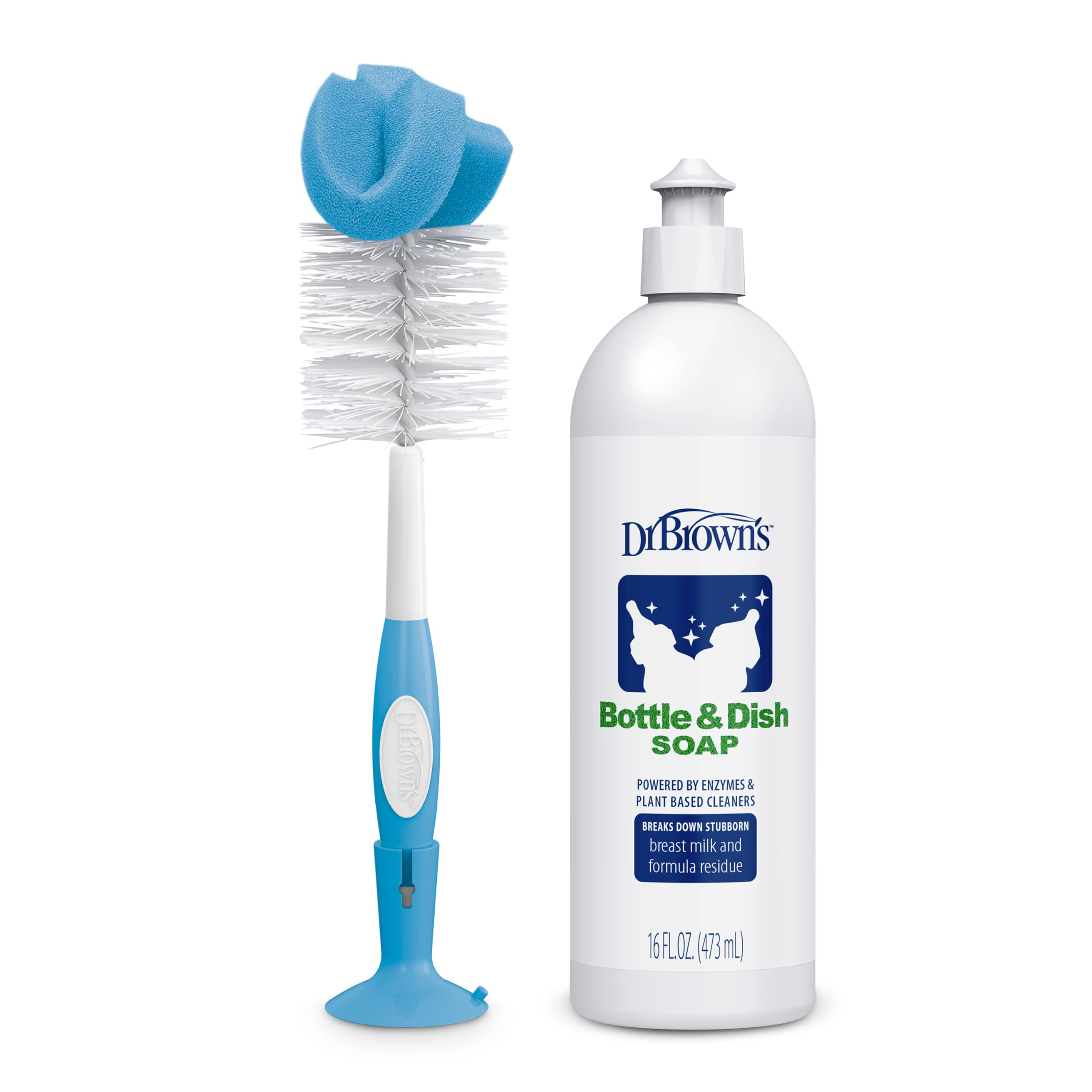 Dr Browns Reusable Sponge Baby Bottle Cleaning Brush Blue 1-Pack Fragrance-Free Dish Soap 16oz