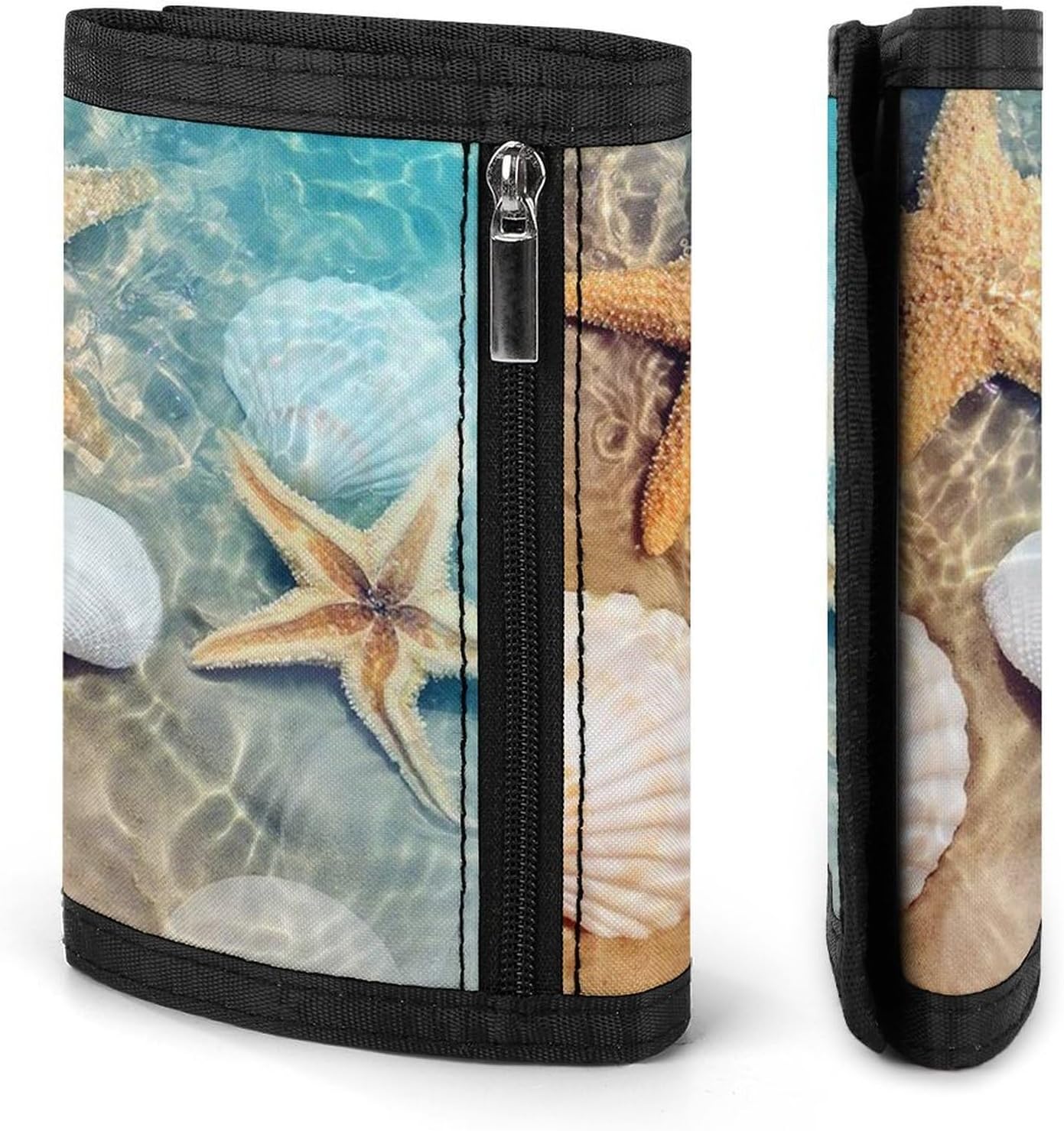 Seashell Starfish on Beach Wallet for Men, Extra Capacity Trifold Wallet for Women, Foldable Money Clip with ID Window for Pocket, Credit Card Holder, Personalized Wallets for Travel image 3