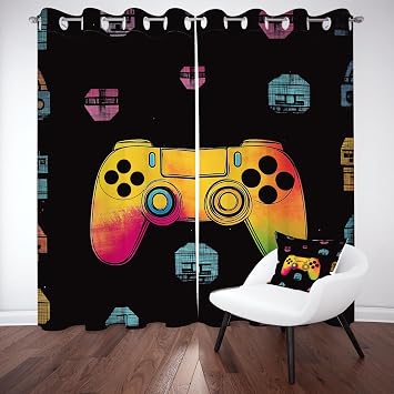 Pop Art Gamepad Black Out Curtains Game Graffiti Controller Drapes Thermal Insulated Noise Cancelling Gamer Video Games Curtain Home Decor Grommet Black Out Curtains 54 Inch Long 2 Panel Set