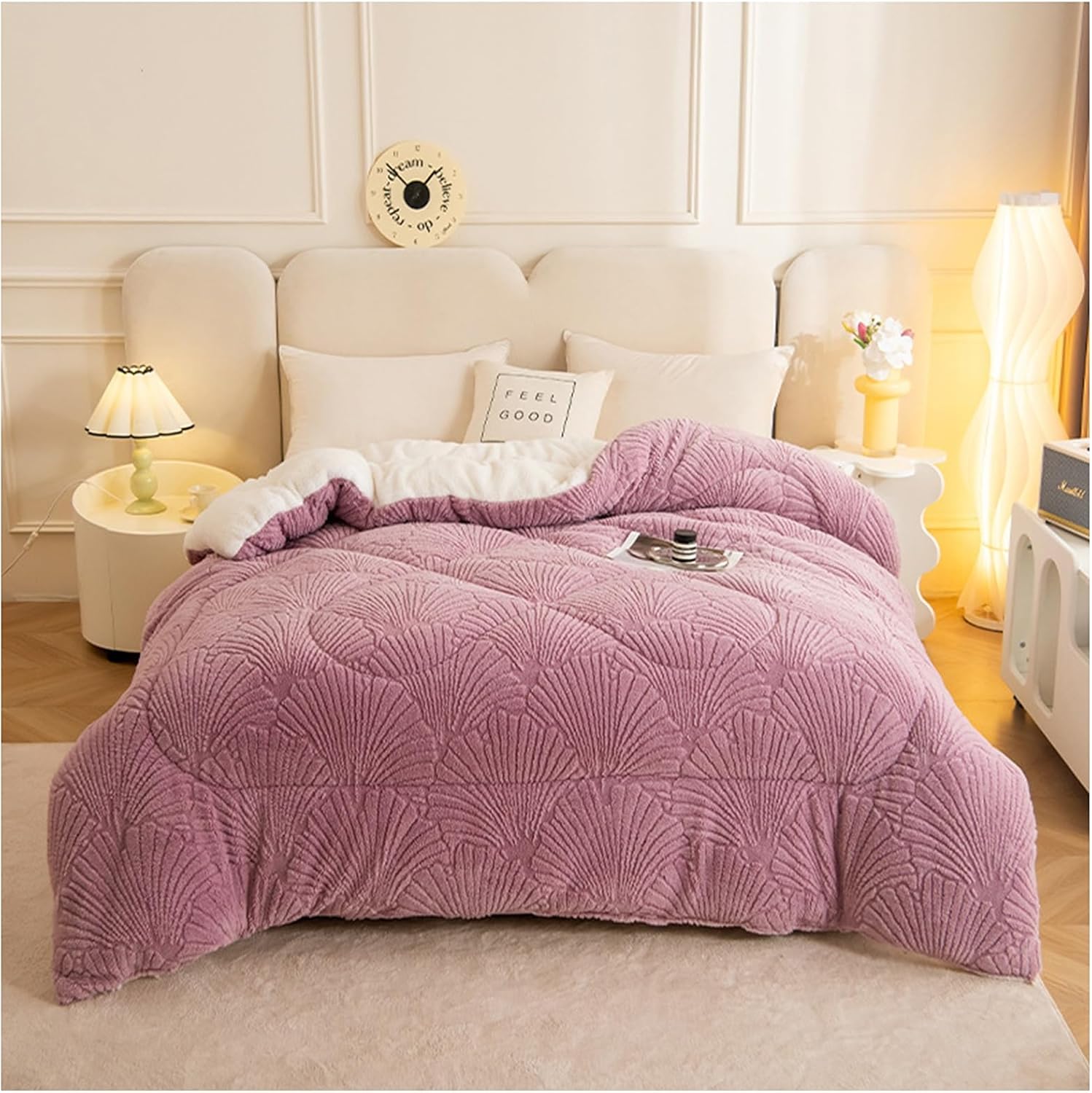 Thick and Warm Double-Sided Fleece Duvet, Lambswool Fluffy Quilts, Thick and Warm Plush – Plus Velvet Core Quilt (G,150 x 200 cm/2g)
