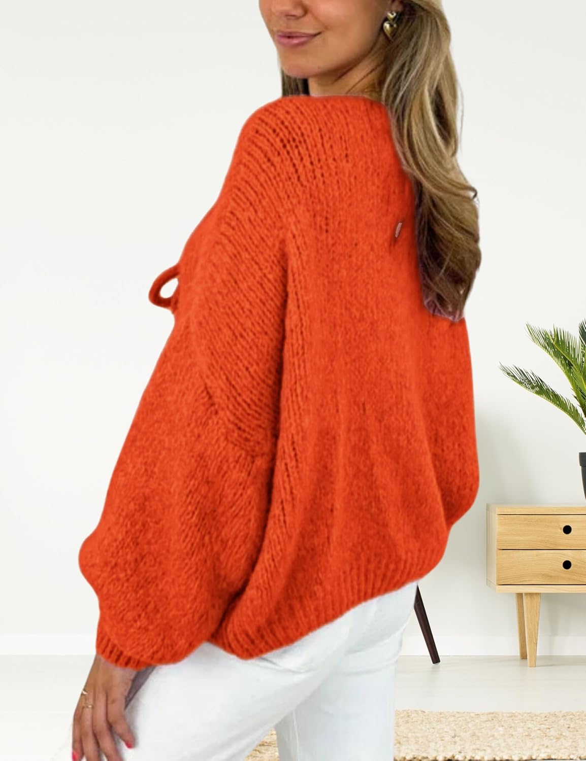 InterNos Womens Bow Tie Front Sweater Cardigan Y2k Chunky Crew Neck Lace Up Crochet Knit Outwear Coat - Image 6