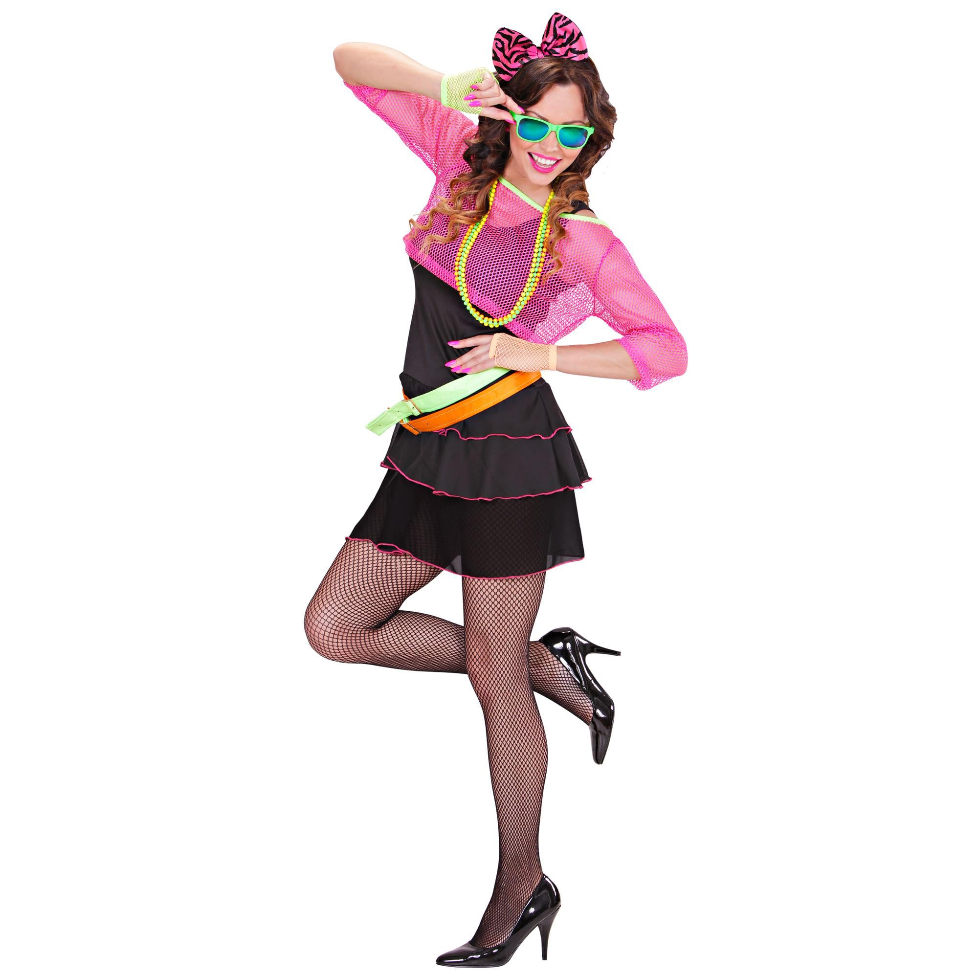 Widmann The 80s Groupie (dress, mesh shirt, belt, bow headband) - (XL)