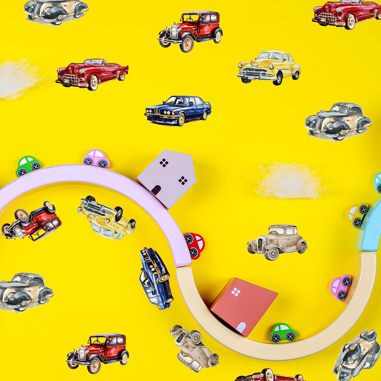 Neukids Boy Car Wall Stickers, 60pcs Vintage Cars Wall Decal for Kids Bedrooms Classroom, Removable Children's Nursery Stickers Walls Boy Baby Toddler Room Decor — image 1