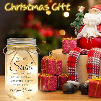 Sister Gifts - Mason Jar Night Lights with Warm Lights for Sisters, Unique Sister Birthday Gifts Ideas for Mothers Day Christmas Valentines Day, Heartfelt Home Decor Gift