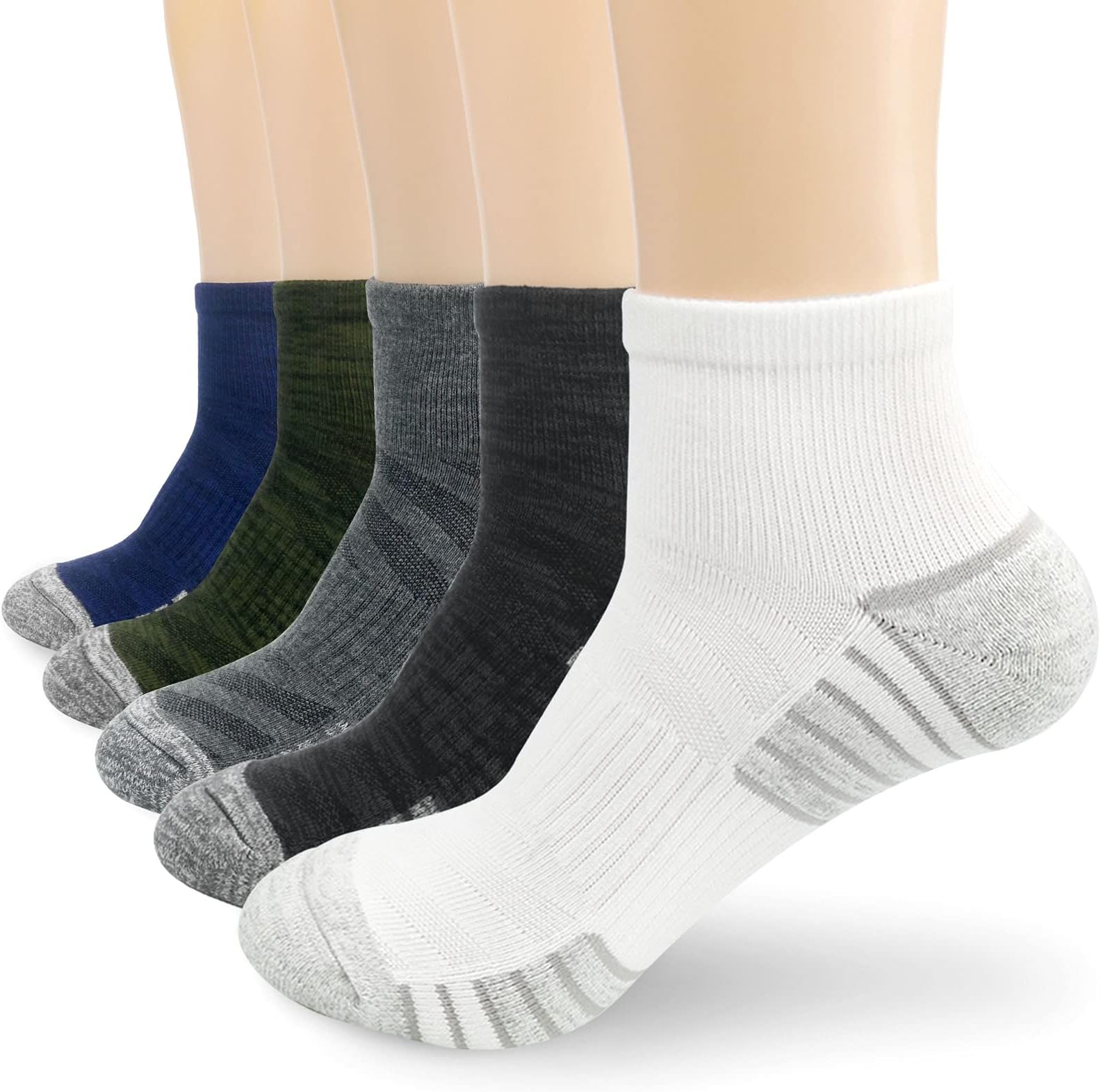 KOOOGEAR Mens Running Socks,5 Pairs Ankle Trainer Socks for Men Low Cut Cushioned Cotton Black Athletic Sports Socks