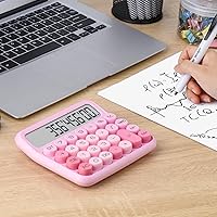 Vista 4 de Mechanical Switch 12-Digit Pink Calculator - Large LCD Display, Big Buttons, Desktop, Cute, For Everyday Use