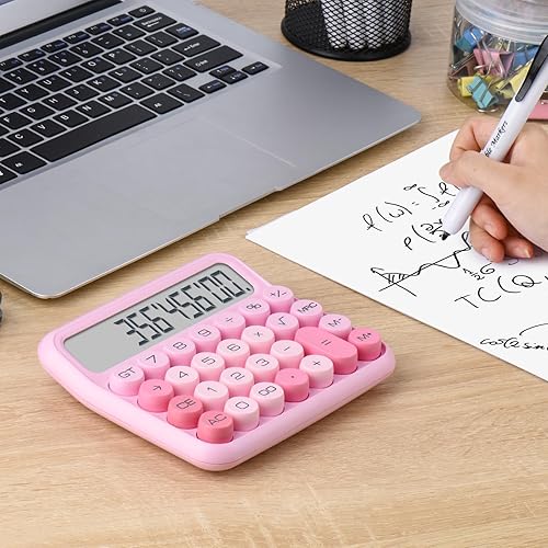 Miniatura 4 de Interruptor mecánico calculadora rosa de 12 dígitos - Pantalla LCD grande, botones grandes, escritorio, lindo, para uso diario