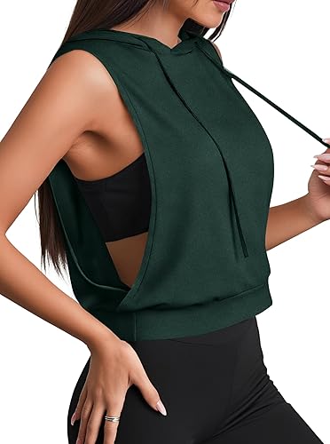 Remidoo Sleeveless Hoodies for Women Hooded Tank Workout Crop Top