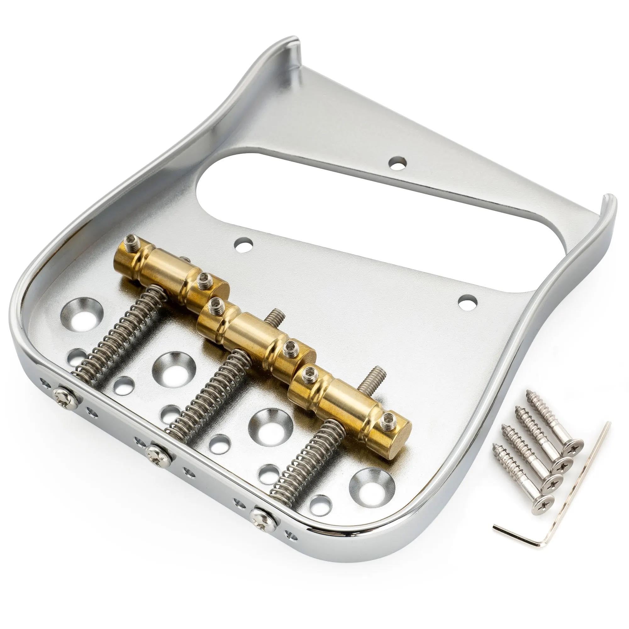 Mostek Gitarowy Rozstaw Strun 54 Mm W Całości Z Litego Mosiądzu Kompensowanym Zakrzywionym Mostkiem Gitarowym 3 Siodełkami Chromowany(Left)