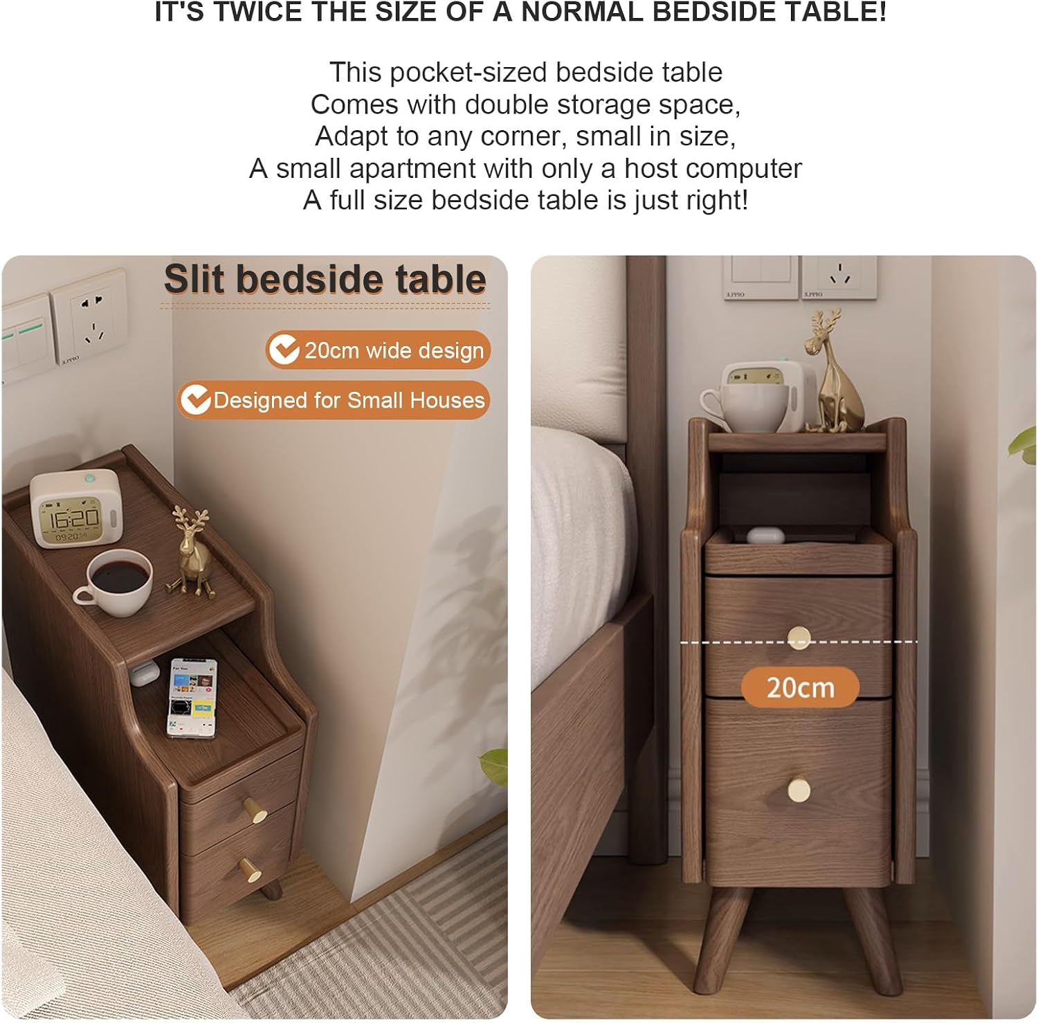Modern end Table with Drawer, Bedside Table with Open Storage, Slim Bedside Table for Living Room, Bedroom, Modern Nightstand with 2 Open Storage for Bedroom ( Color : Milk white , Size : 40*40*50cm )