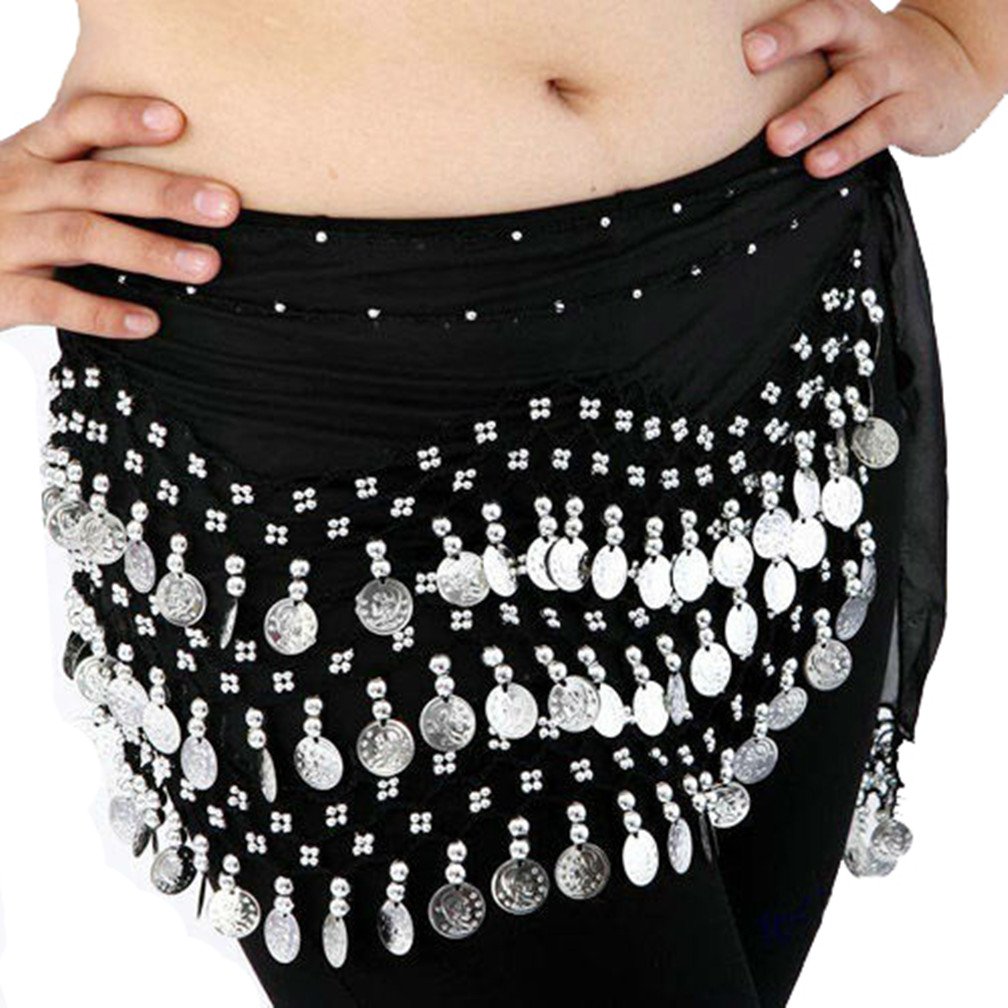 Black belly dance Skirt with silver coins