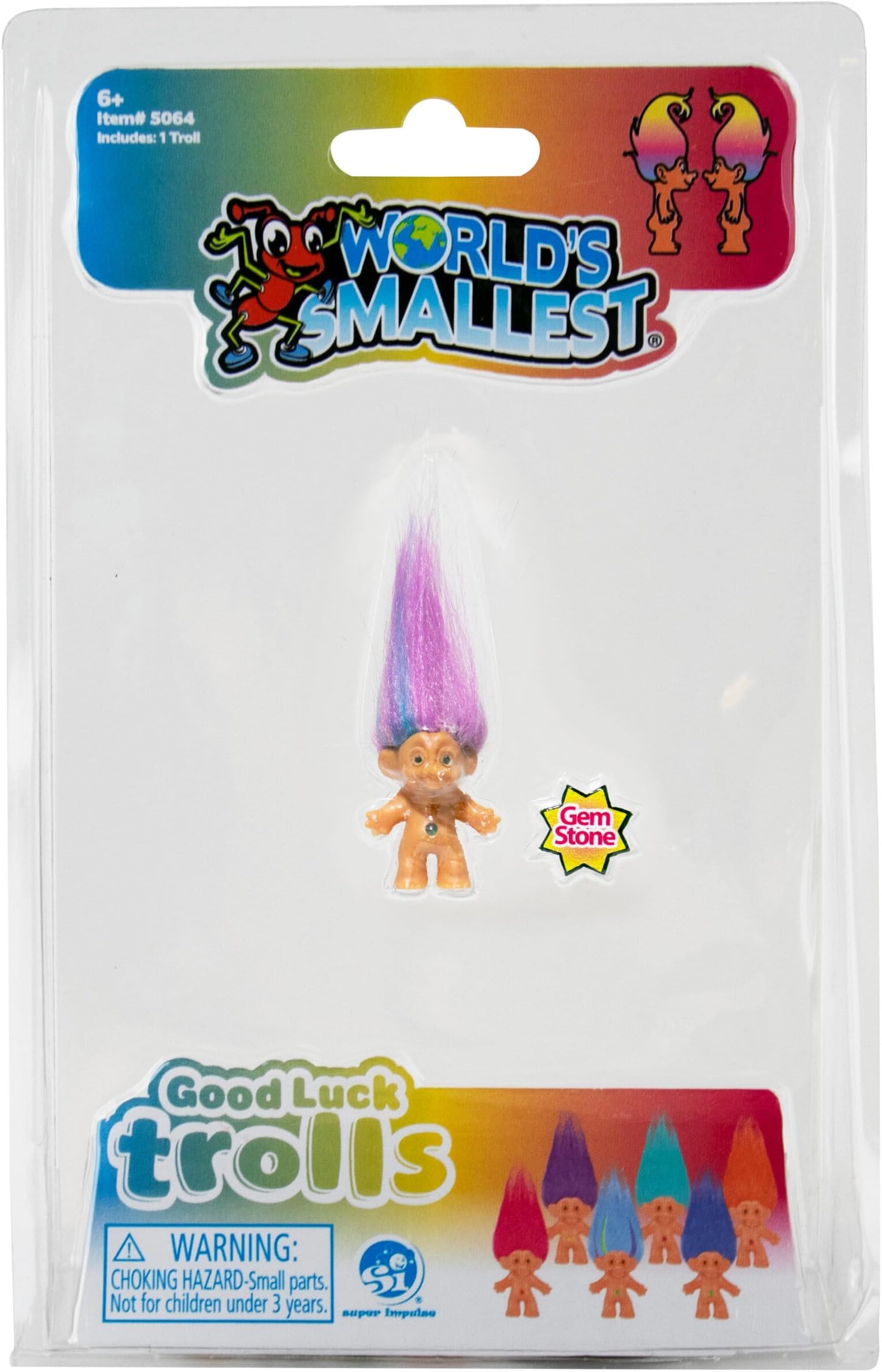 World's Smallest Good Luck Trolls. Miniature Figure with a Good Luck Gemstone in its Belly to Match The Color of its Hair! Each Sold Seperately, Includes 1 Good Luck Troll, Style Selected at Random
