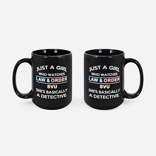 Miniatura 4 de Taza de café con texto en inglés Just A Girl Who Watches Law And Order Svu She Basically A Detective, regalo de Sniperusa (11 onzas, negro)