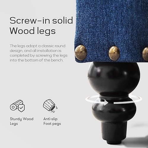 Miniatura 42 de HUIMO Banco otomano de almacenamiento de 51 pulgadas con bandeja extraíble, tela de mezcla de lino y algodón, botones acolchados, bisagra de Bandeja