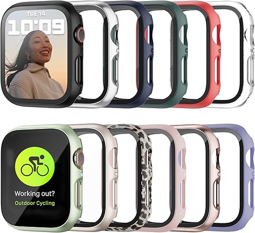 Haojavo Paquete de 12 fundas rígidas de policarbonato para Apple Watch de 1.496 pulgadas Series 3 2 con protector de pantalla de vidrio templado,