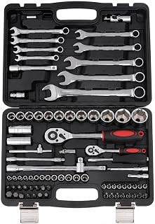 82 Pieces Automotive Repair Tool Kit s Socket Set Wrench Ratchet Screwdriver Pieces With Carbon Steel And Two Tier Case Suitable for car repair workshop driveway repairs