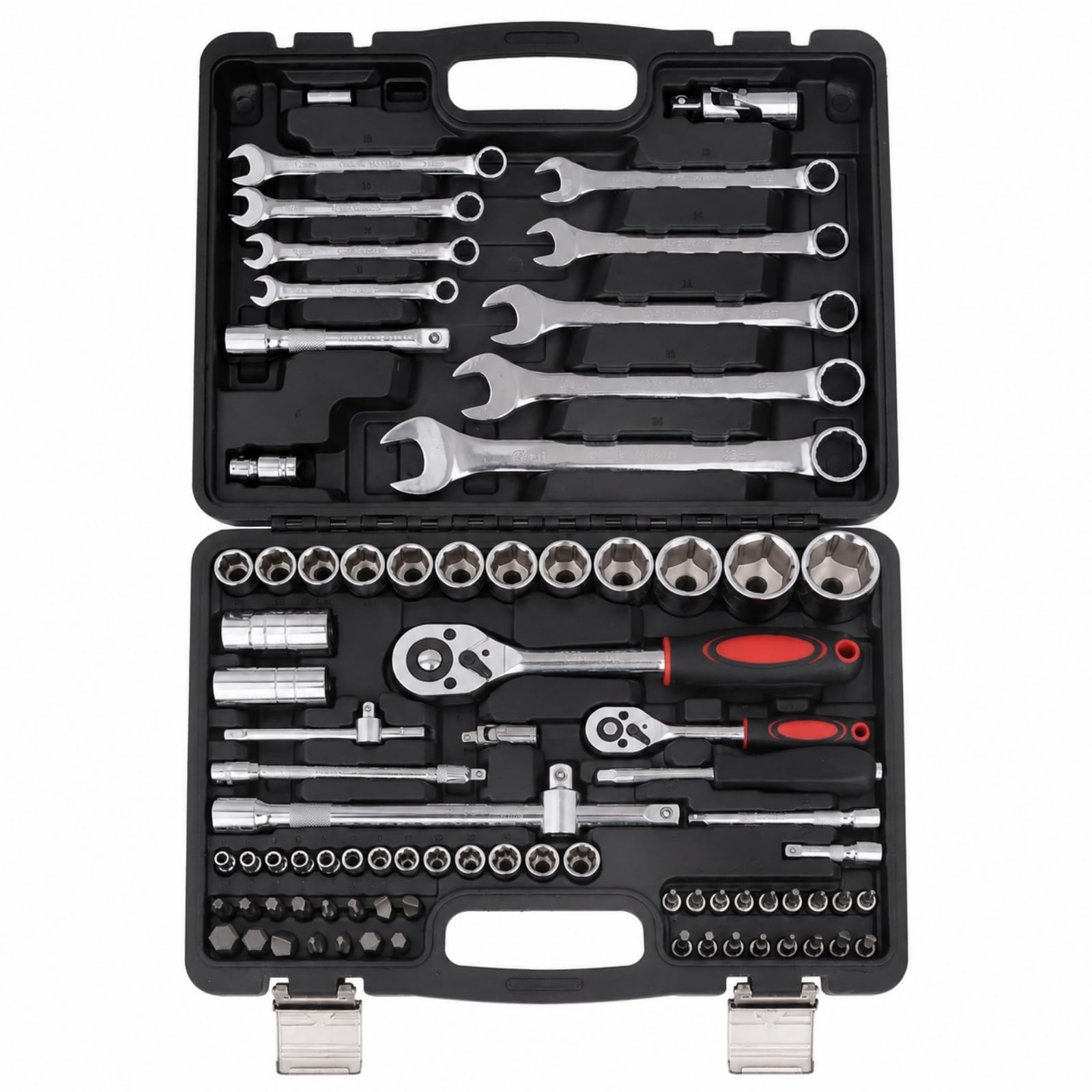 Harilla Trousse Outils Automobile 82 Pièces Clés Douilles Cliquets Adaptateurs Matériau Acier Carbone avec Coffret Organisé Compartiments Adaptée à Maintenance Auto Garage Déplacements Quotidiens