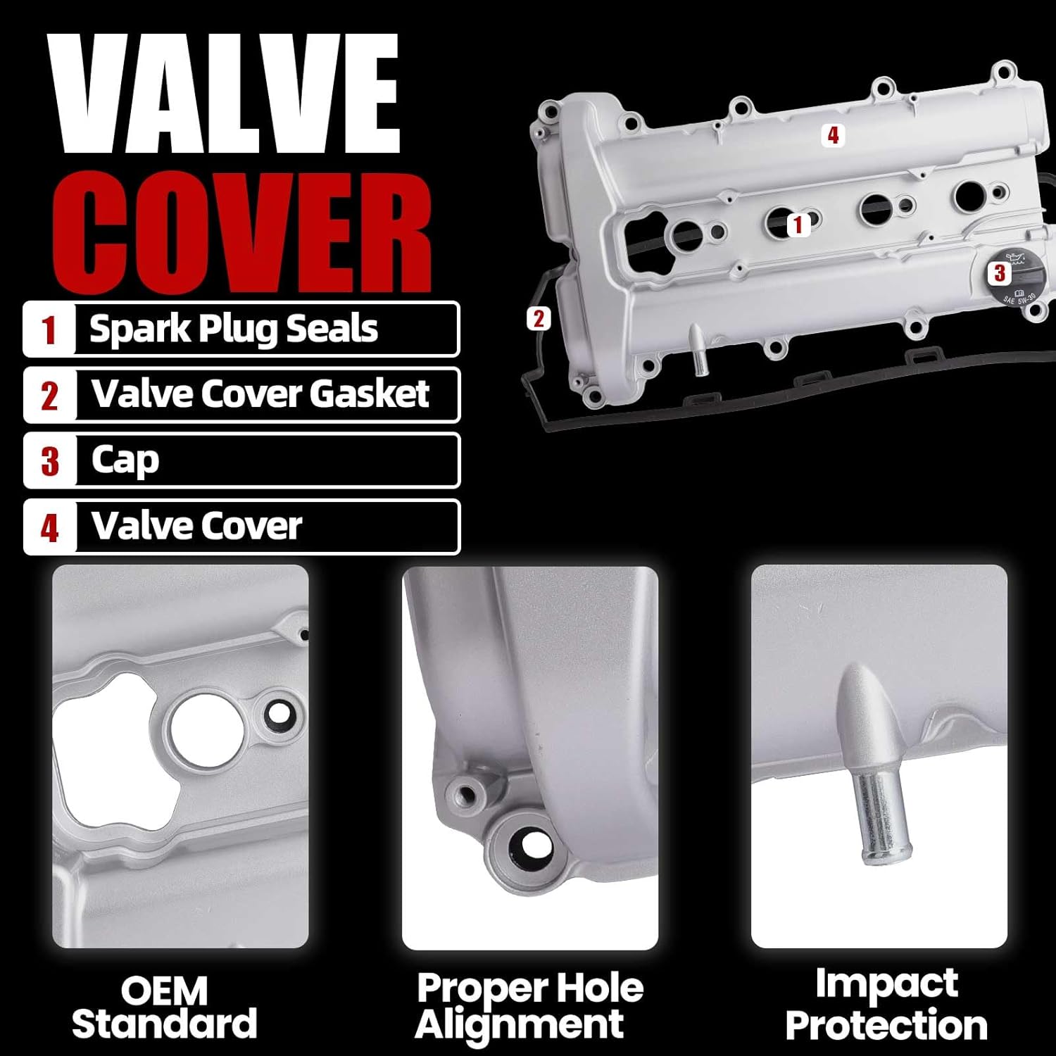 MITZONE Aluminum Valve Covers Compatible with Chevy Cobalt HHR Malibu Pontiac G5 G6 Solstice Saturn Aura Ion Sky Vue 2006-2012 Replace 12614738 12587283