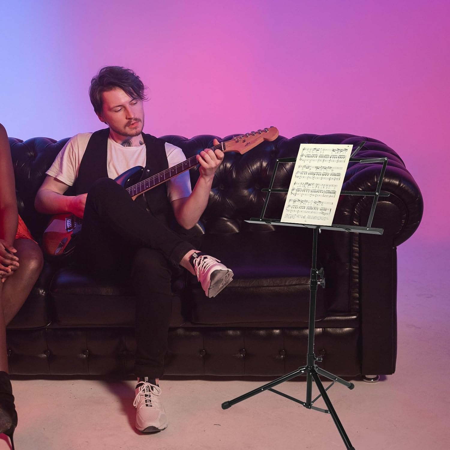 Adjustable Tripod Sheet Music Stand Professional Portable Music Score Holder for Students with Folding Height and Thickened Frame