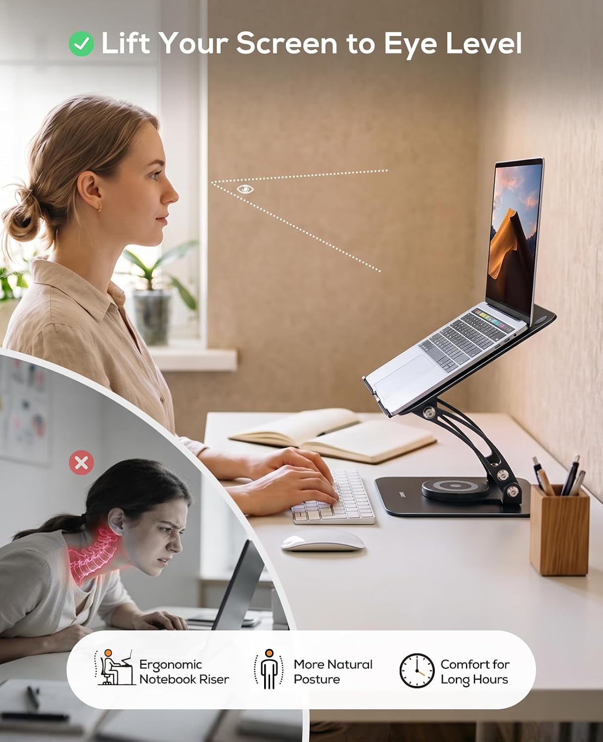 Nulaxy 360° Rotating Ergonomic Laptop Stand for Desk, Dual Foldable Design | Holds 22 Lbs, Dual Hinge Adjustable, Heat-Vent Computer Stand, Portable Office Accessories, Compatible with 10-17" Laptops
