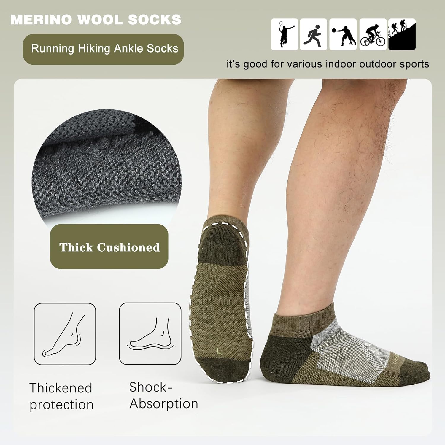 WANDER Merino Wool Breathable Running Socks 3 Pairs Athletic Ankle Sock Cushioned Support Thermal Low Cut Hiking Socks - Image 2