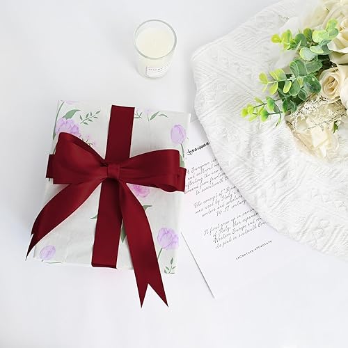 Miniatura 737 de Cinta de satén rosa polvoriento de doble cara de 1/4 pulgadas x 50 yardas, cintas de poliéster polvorientas para envolver regalos, cinta de tela