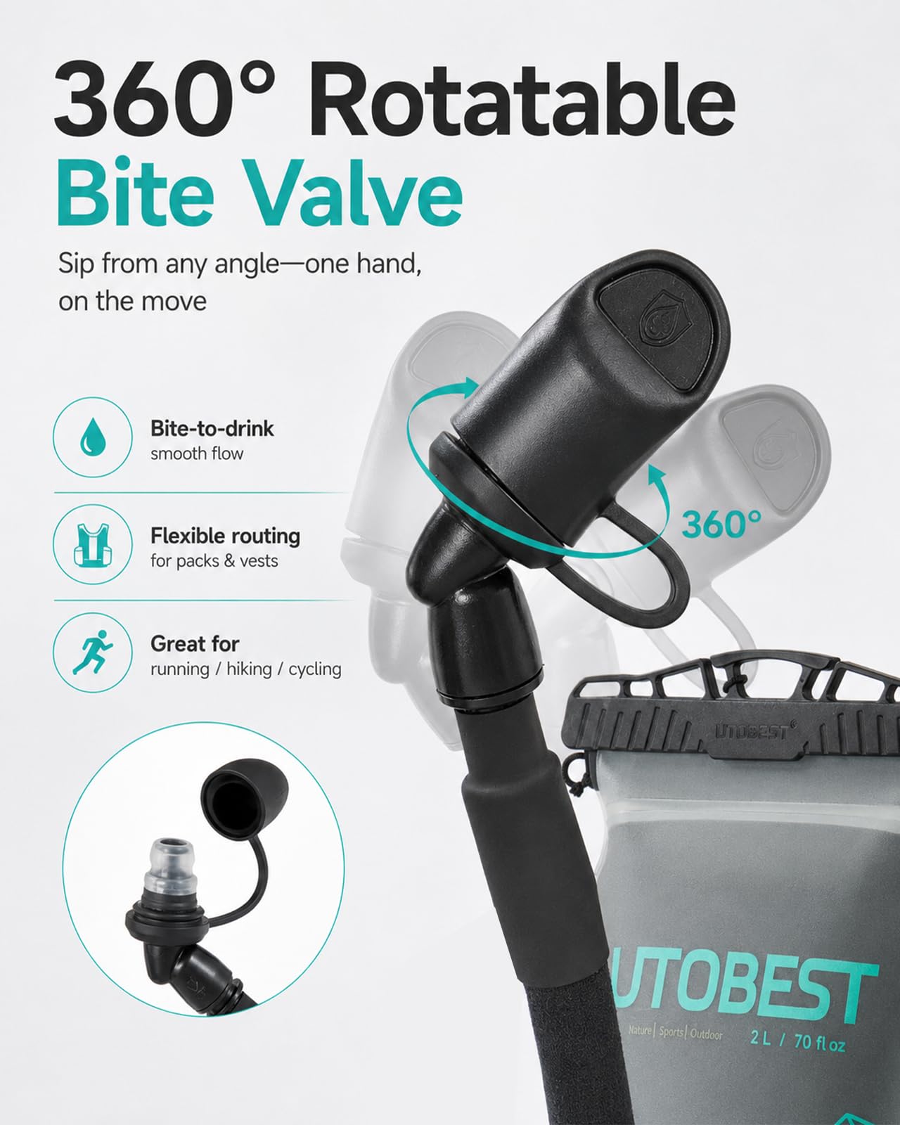 UTOBEST Bolsa de agua aislada 2L 3L, vejiga de hidratación térmica, a prueba de fugas y sin BPA, mantiene la temperatura durante horas, perfecta para correr, senderismo, esquí, camping