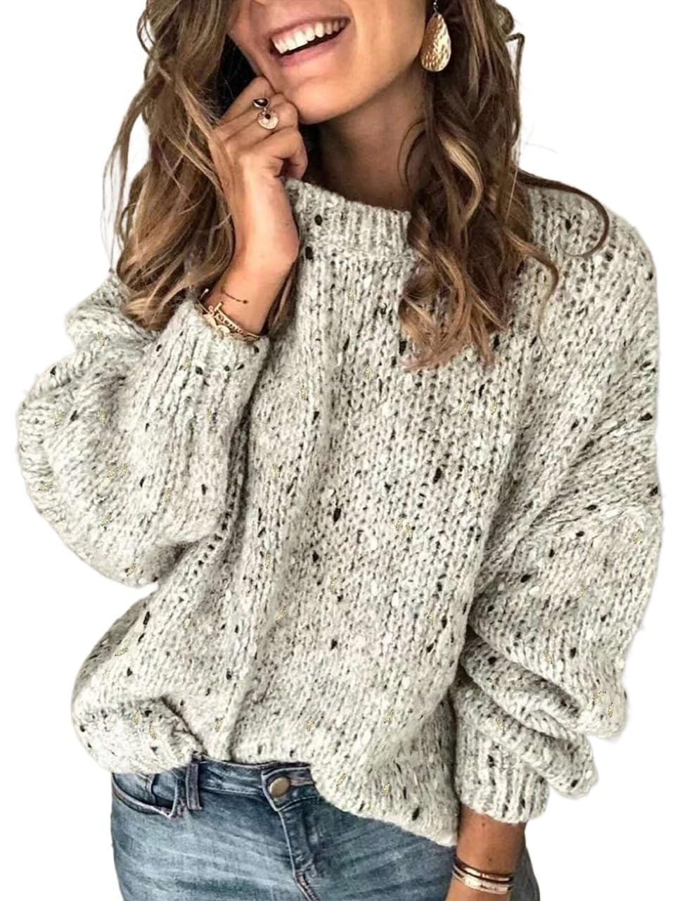 Womens Pullover Sweater Autumn Winter Casual Blended Round Neck Long Sleeve Sleeve Sweater Top