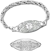 Vista 9 de Pulseras de alerta médica personalizadas para mujeres con grabado gratis, pulsera de identificación de emergencia personalizada impermeable