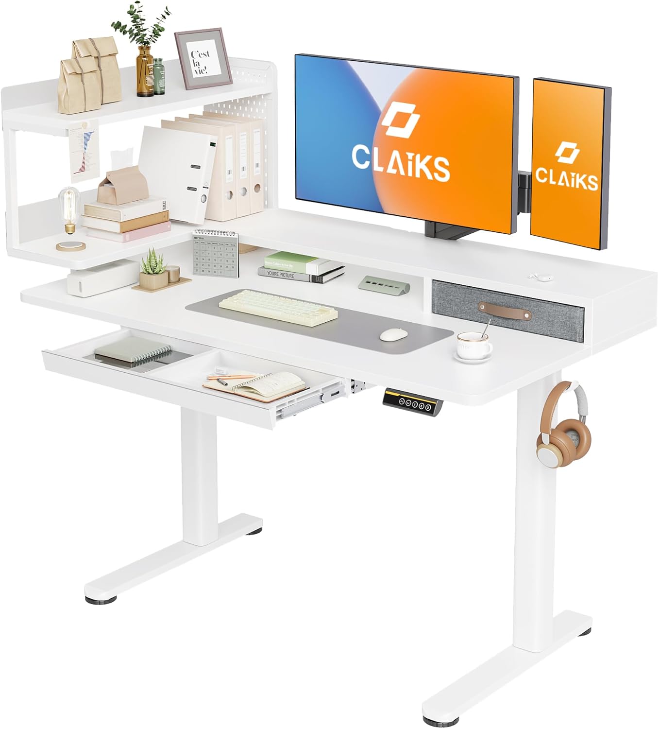 Claiks Electric Standing Desk With Storage Shelves, Ghana - View #13