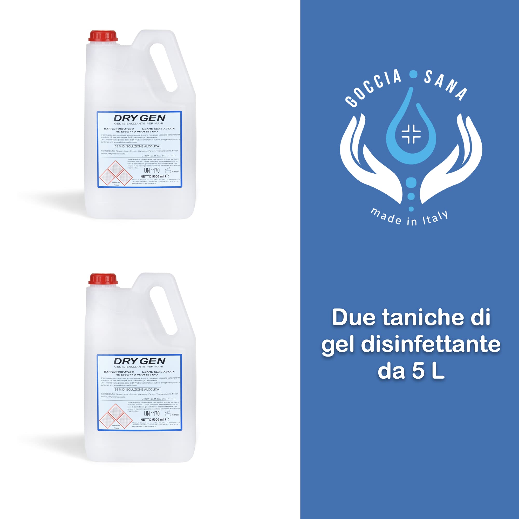 Dispenser gel disinfettante mani Gocciasana | Dispenser automatico con piantana | Colonnina igienizzante mani | Dispenser igienizzante mani (Tagliamento+ gel)