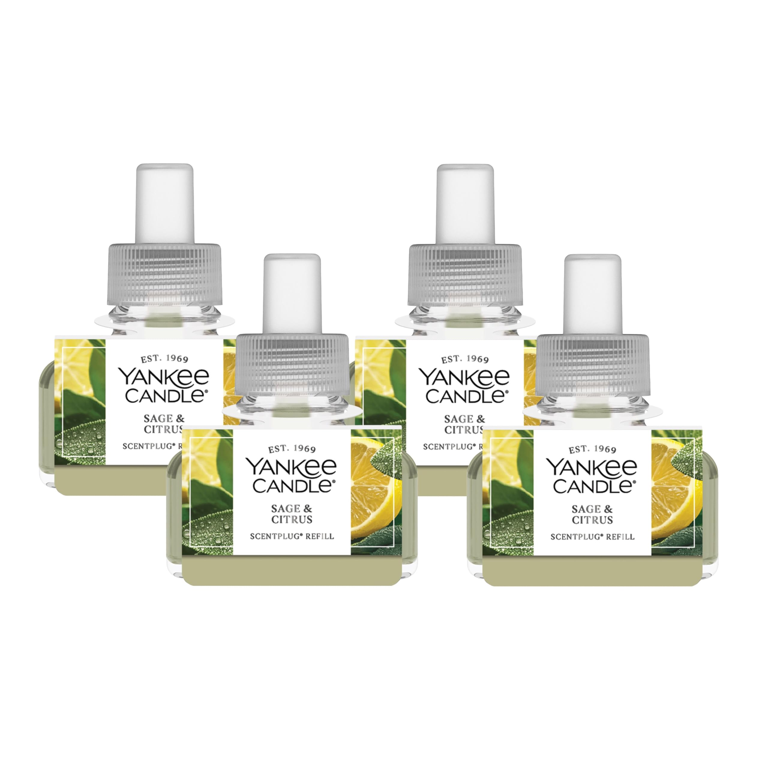 Yankee Candle ScentPlug Refill for Plug in Air Fresheners, Scented Oil Refills, Long Lasting Home Fragrance, Sage &amp; Citrus (Pack of 4)