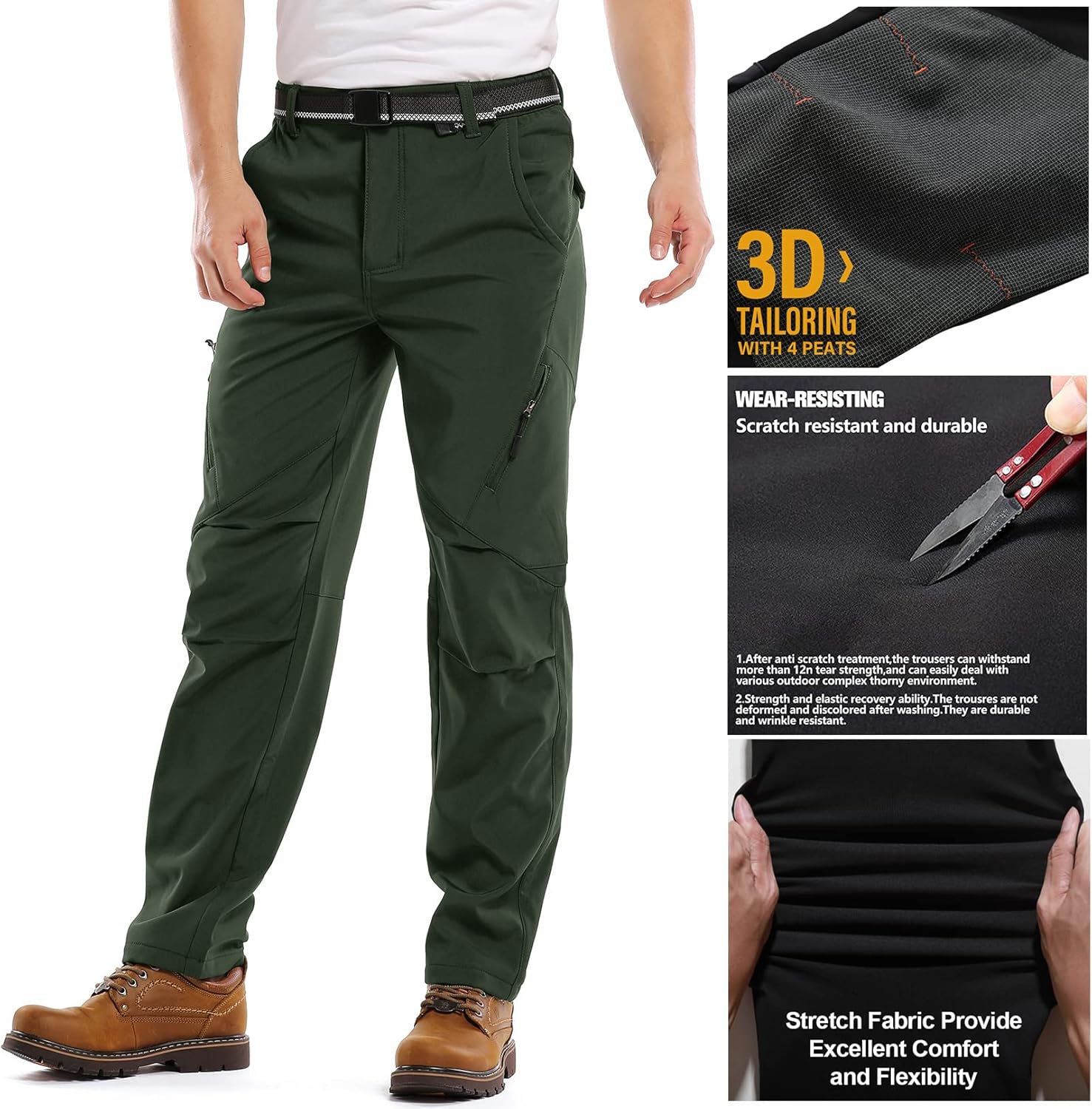 Jessie Kidden Mens Waterproof Hiking Pants, Outdoor Snow Ski Fishing Fleece Lined Insulated Soft Shell Winter Pants - Image 7