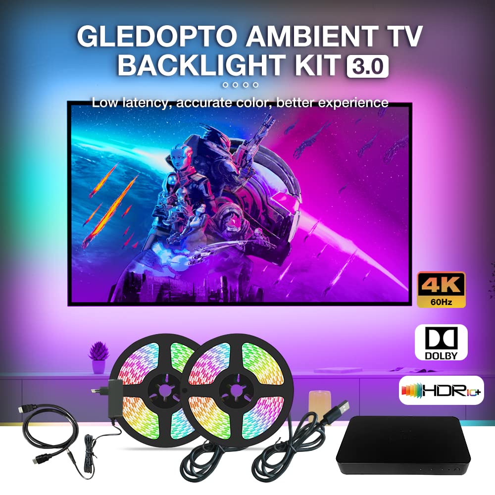 GLEDOPTO RGB Rétroéclairage LED TV avec Boîtier de Synchronisation HDMI SYNC CONVIENT POUR UN TÉLÉVISEUR 50INCH 4K 60HZ, PLUG AND PLAY SANS APPLICATION