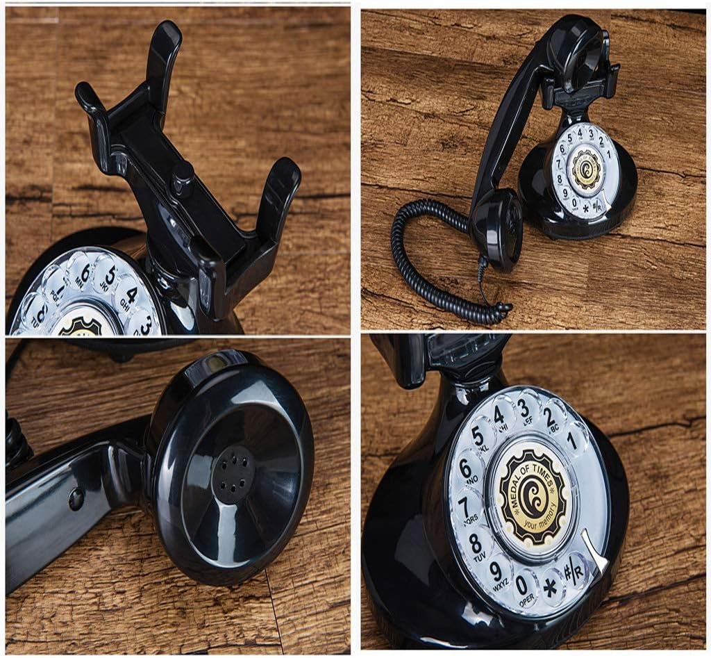 Qdid Retro Style Phone/Rotary Dial Telephone/Vintage Telephone/Classic Desk Phone with Rotary Dialler (Color : Black-1)