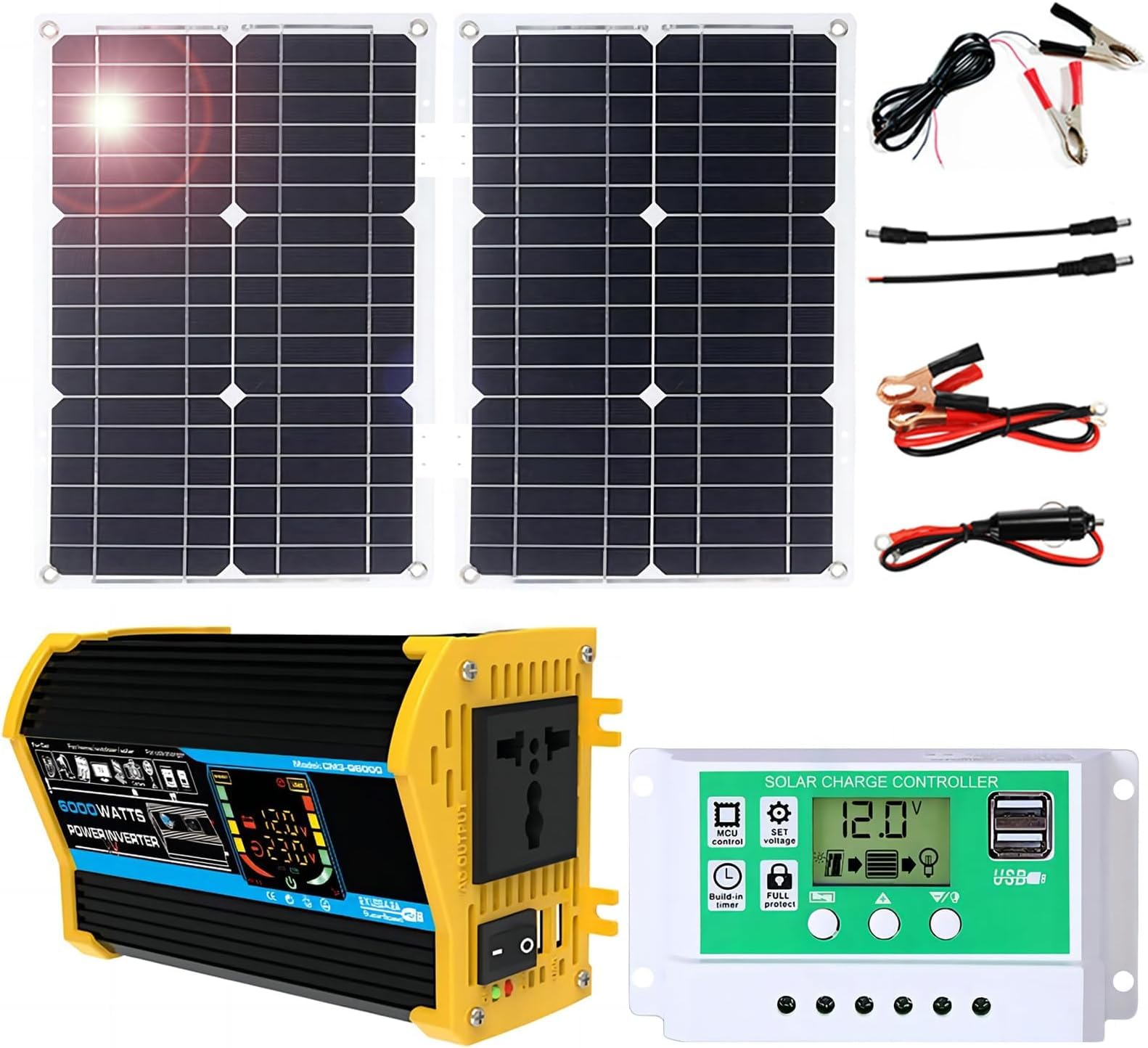 Monokrystaliczny panel słoneczny 100 W z lekkim falownikiem do przyczepy kempingowej, na kemping i łódź – kompletny przenośny system zasilania