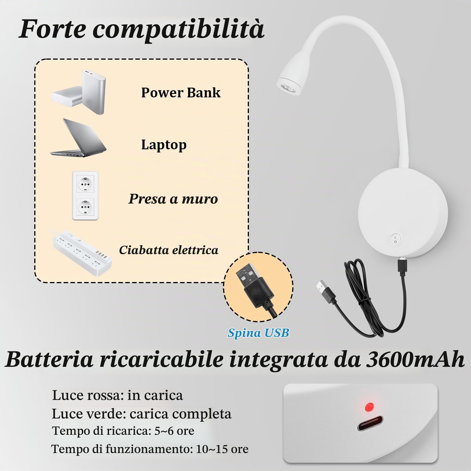 Klighten 2 Pezzi Lampada da Lettura Parete Senza fili Dimmerabile con Telecontrollo, Batteria 2W LED Luce da Lettura da Comodino, Faretto Lettura Ricaricabile USB, 200LM, 3000/4500/6000K, Bianco