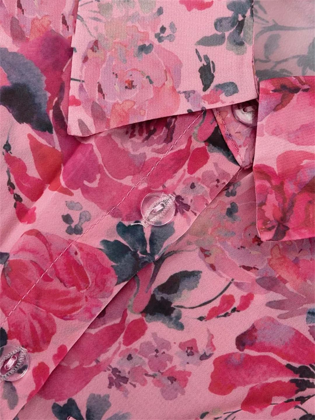 Women Outfit Lapel Long Sleeve Pockets Shirts and Straight Button Trousers Print 2 Piece Sets