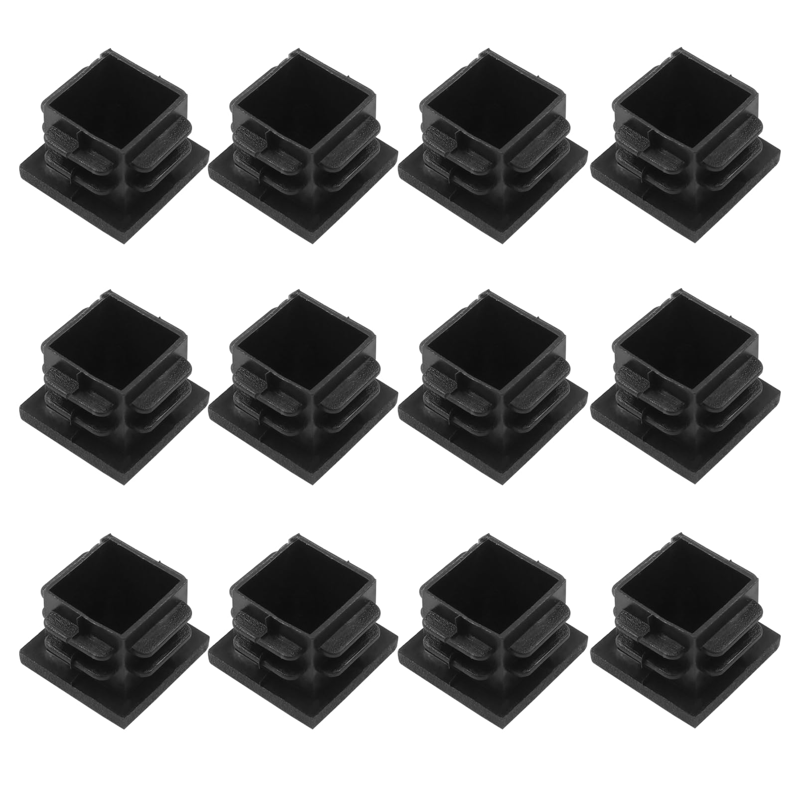 Bonsicoky 3/4" Square Plastic Plugs, Black, 12 Pack | Tubing End Caps, For Square Tube, For Furniture Legs