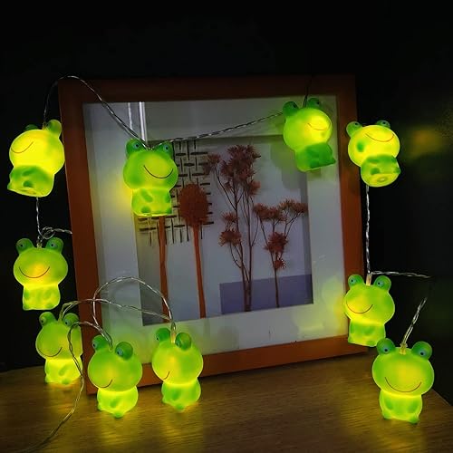 Miniatura 6 de Guirnalda de 10 luces LED de rana verde, para dormitorio, 5.4 pies, rana para niños, dormitorio, hogar, campamento, decoración de vacaciones