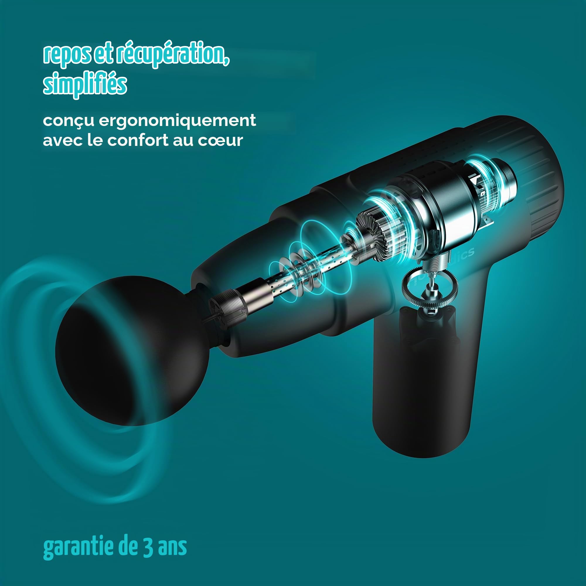 Homedics NOVO Pistolet de Massage Chauffant, Noir | Masseur Électrique Portatif et Chauffant, 4 Accessoires, 6 Niveaux d'Intensité, Soulager les Tensions Musculaires