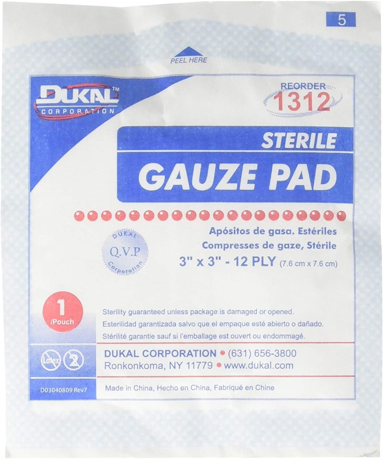 Dukal Corporation 8192 Sterile Gauze Pads, 3x3, 12 Ply, 100 per Box