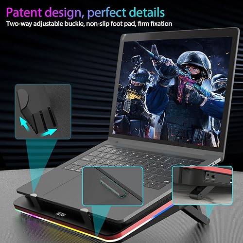 Miniatura 7 de GT500 Potente turboventilador (5000 RPM) RGB para laptop con velocidad infinitamente variable, espuma de sellado para laptop de juegos de