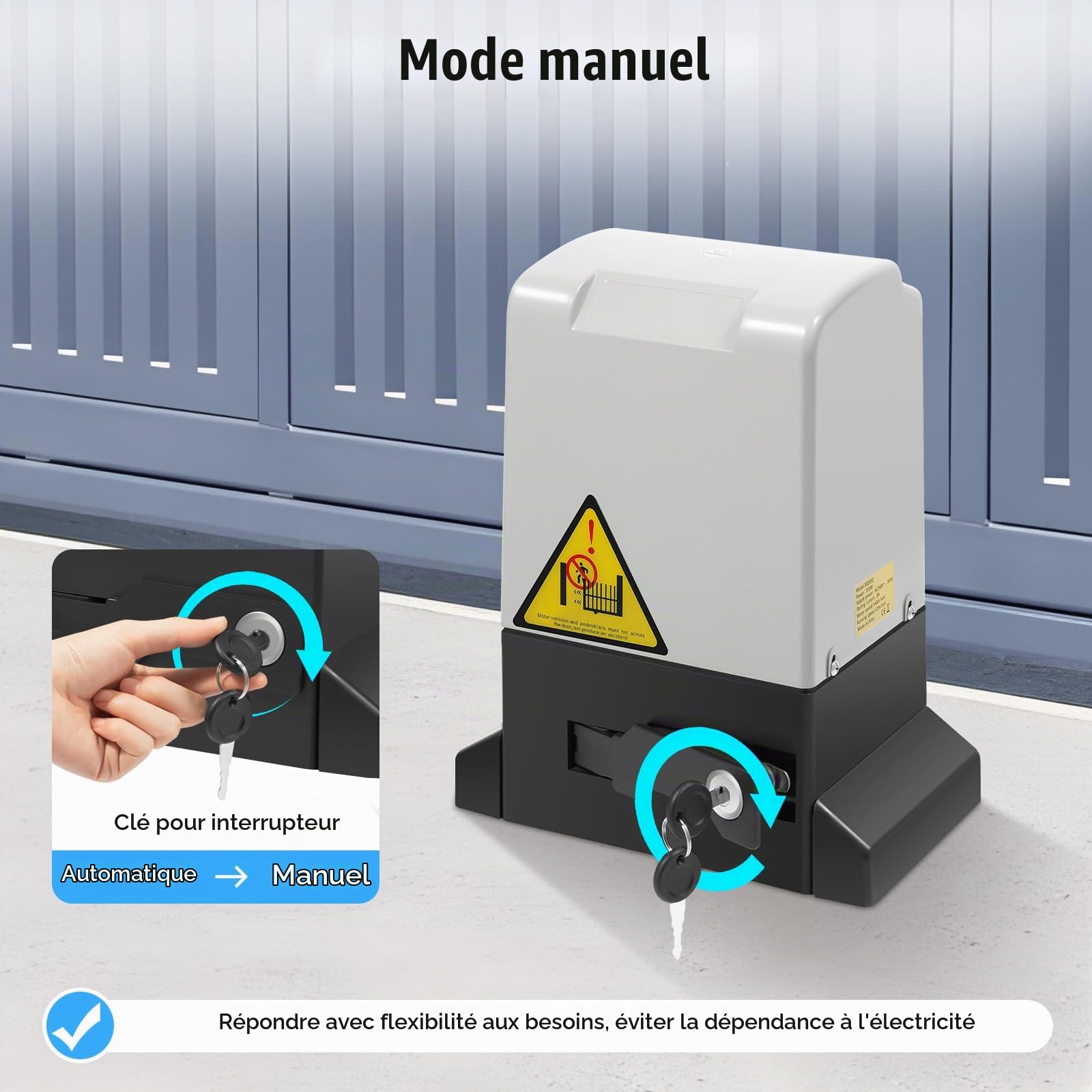 Moteur électrique pour portail coulissant - 550 W - 1600 kg - Avec 2 télécommandes et 2 clés