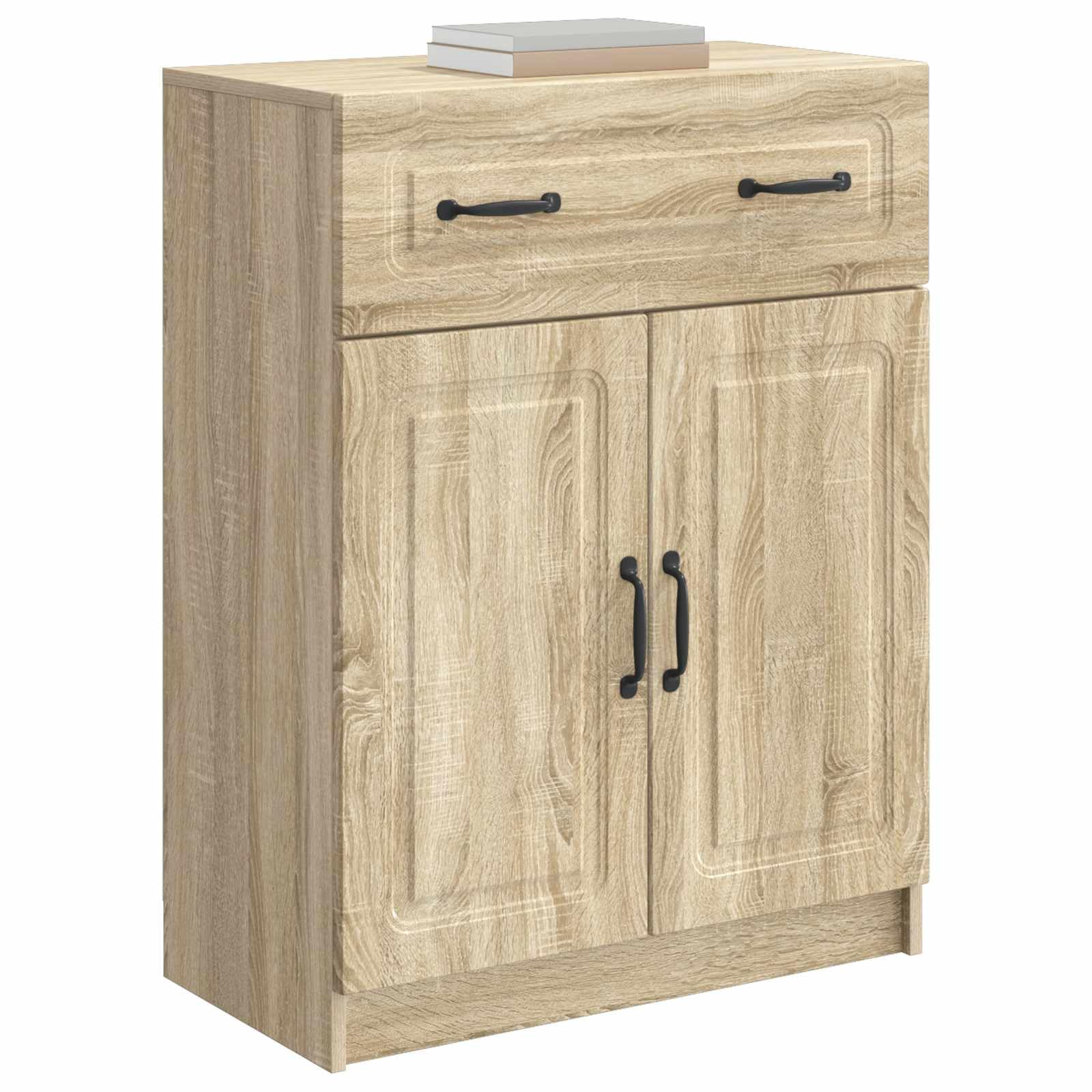 Générique Drewniany bufet inżynieryjny 66 x 34,5 x 87 cm, nowoczesny mebel do przechowywania z drzwiami i szufladami, prostokątny design, do salonu lub jadalni