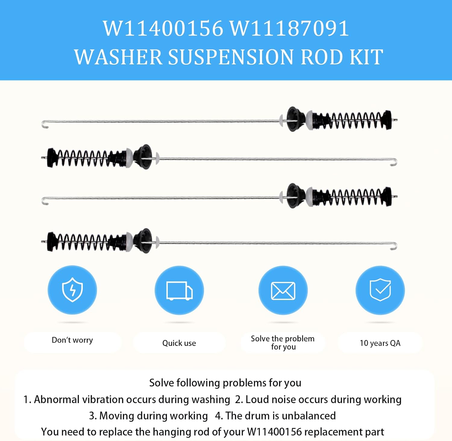 W11400156 Washer Suspension Rods Kit*4(OEM) Replace W11187091 PD00065760 AP6976426 Compatible With maytag Kenmore Whirlpool Washer Suspension Rods MVW7232HW0 WTW7120HW0 WTW8127LC0