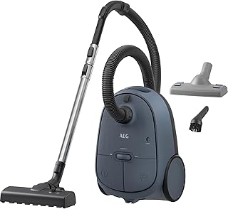AB61C1OKO Aspiradora Trineo con Bolsa, 850 W de Potencia, 3.5 L de Capacidad, Radio de Acción 12 m, Ruedas XL, Filtro Lavable, Cepillo Parketto, Boquilla 3 en 1, Incluye 1 Bolsa, Modelo ÖKO, Azul