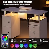 Vista 5 de Nail Desk for Nail Tech w/Electric Dust Collector, Rolling Manicure Table w/Lockable Wheels, Storage Drawers, Wrist Cushion, Acetone Resistant, for