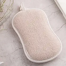 Esponja de banho macia para banho e chuveiro, esponja absorvente suave para limpeza diária e todos os tipos de pele (bege, 16 cm x 10 cm)